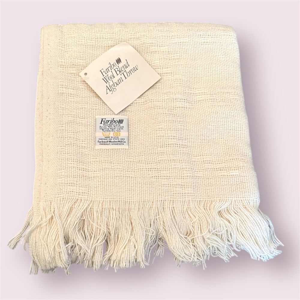 FARIBO Vintage 80s/90s Wool Blend Afghan Throw Blanket *NEW*